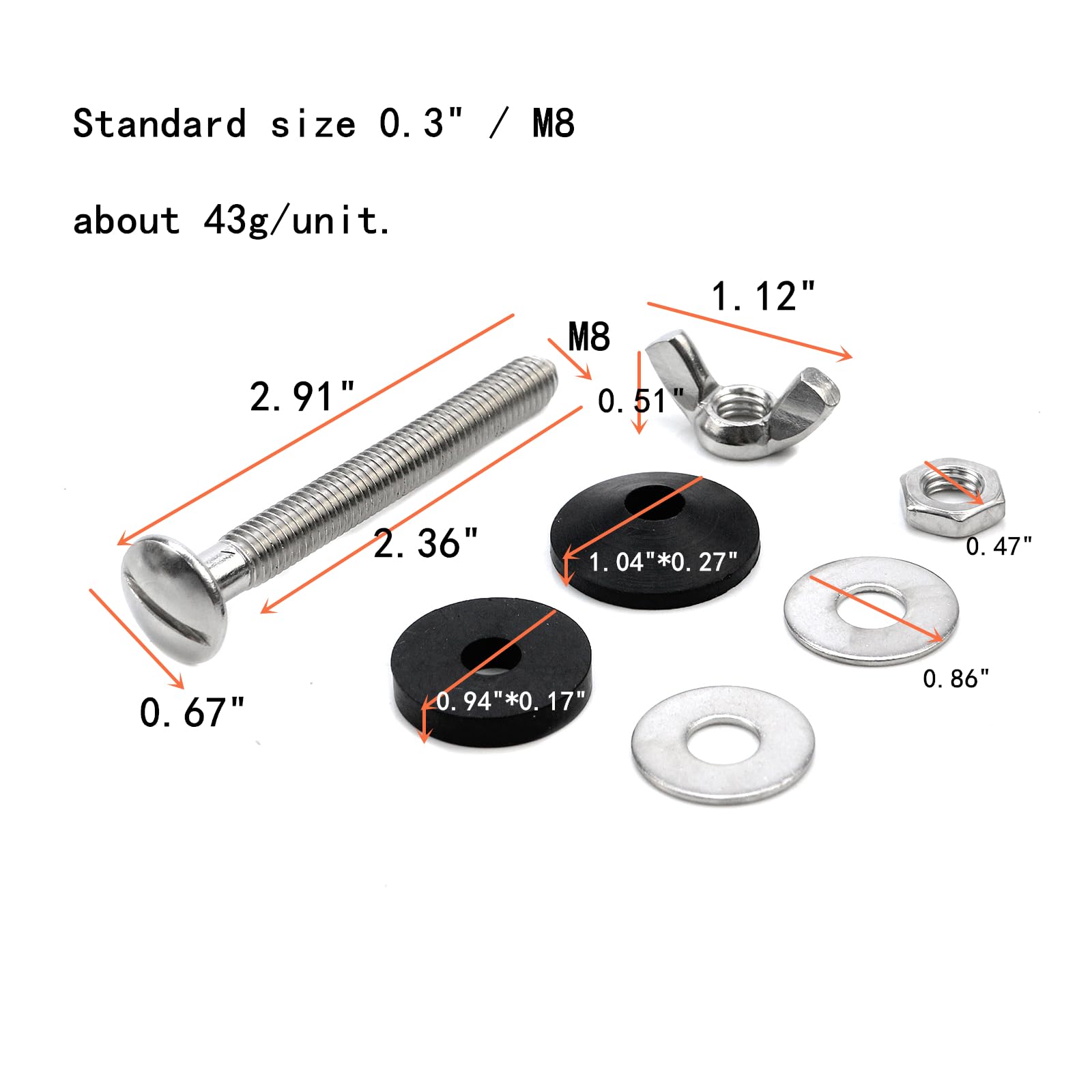 Tsnamay 4Pcs M8 Toilet Floor Bolts & Washer Sets,Toilet Tank Heavy Duty Bolt,Toilet Tank to Bowl Bolts Repair Kit