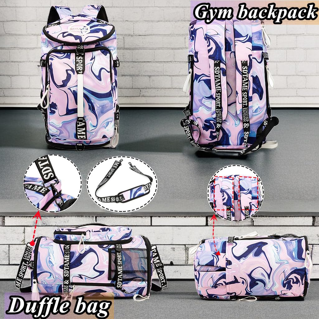 Gym Duffle Bag Backpack with Shoe Compartment,4 ways Travel Backpack for Women and Men,Multi-Functional Weekender bag with Waterproof Layer&Laptop Compartment for Fitness, Travel,Camping(Purple)