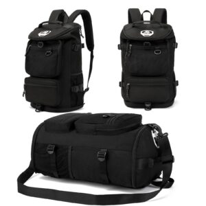 solid color gym duffel bag backpack, wrestling bag,with shoe compartment, 4 kinds of back method waterproof travel sports walking laptop lightweight (b-black)