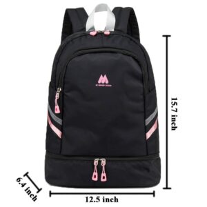 Women Sports Backpack Gym Bag with Shoe Compartment Wet Pocket Travel Backpacks Anti-Theft Pocket Water Resistant Workout Bag (Pink&Black)