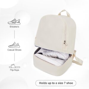 coofay Beige Gym Backpack With Shoe Compartment Small Waterproof Backpack Purse For Women Anti Theft Backpack For Women College Work Bag Mini Cute Backpack