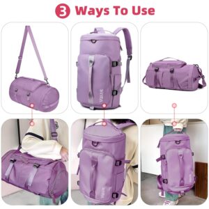 Gym Bag for Women - Sports duffel bag Travel Backpack Waterproof With Shoes Compartment Durable Weekender Overnight Bag(PURPLE)