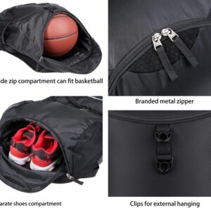 Mouteenoo Sport Gym Backpack Shoes Compartment Drawstring Backpack Men Women (Black/Black)