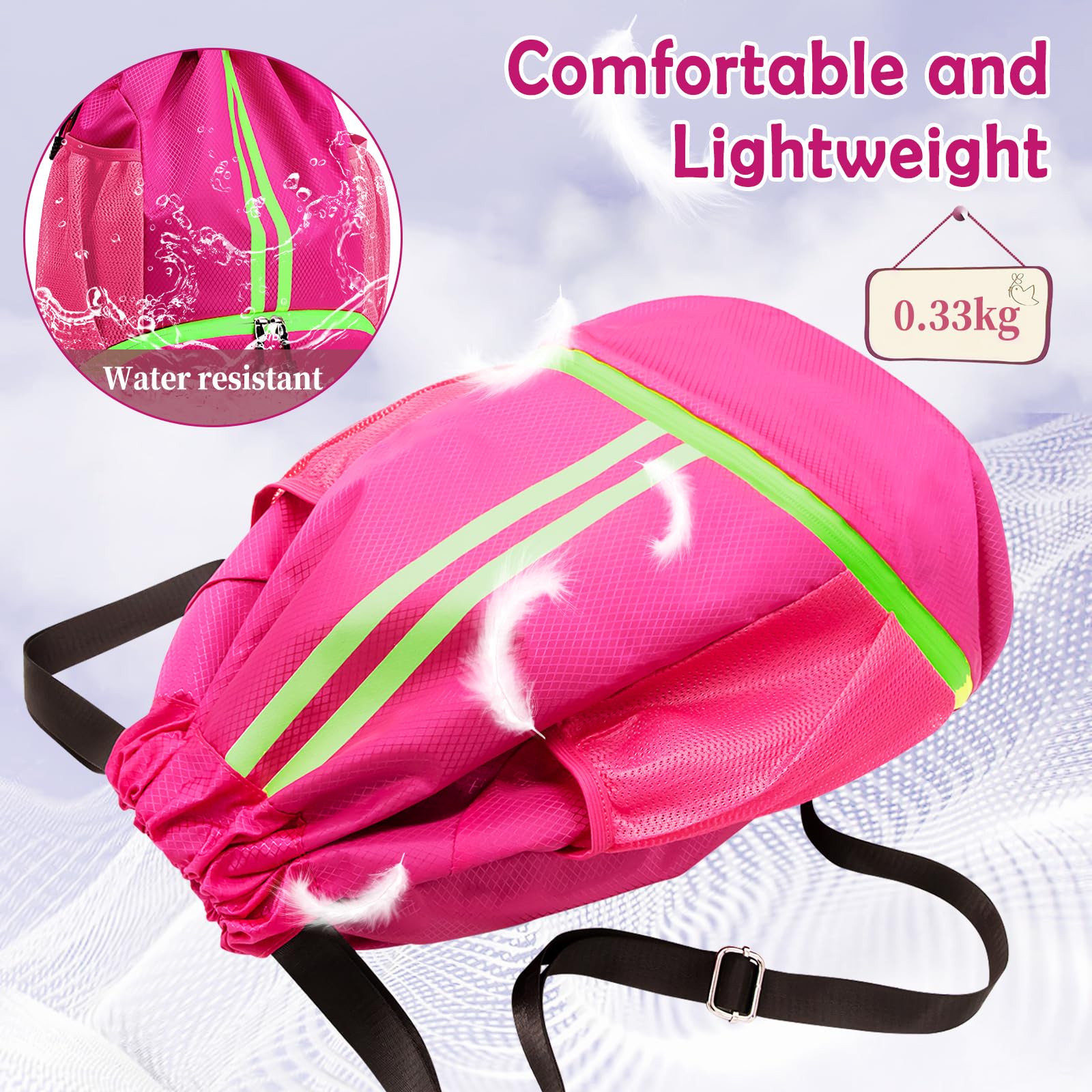 SOPIME Drawstring Backpack Gym Bag for Women, String Bags Sports Cinch Sackpack with Shoe Compartment and Waterproof Wet Pocket Large Gym Sack for Fitness Swim Basketball Soccer Beach (Pink)