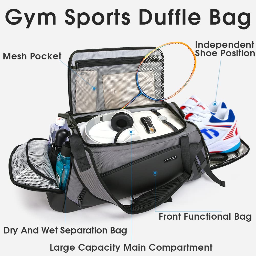 BANGE Gym Bag For Men,Dry And Wet Depart Pocket Sports Duffel Backpack With Shoes Compartment,Short-Distance Trip Duffel Gym Bag for Men Women