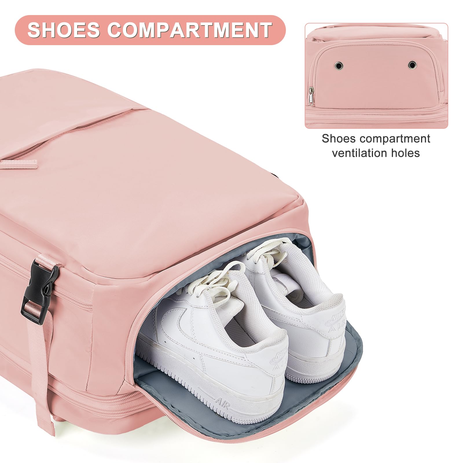 Expandable Backpack For Traveling On Airplane Carry On Backpack Flight Approved Personal Item Travel Backpack For Women Men Airline Approved Gym Bag With Shoe Compartment Travel Weekender Bag Pink