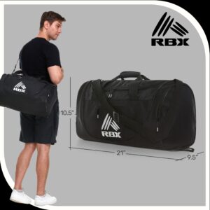 RBX Duffel Bag, Small Gym Bag for Women & Men, Travel Bag with Shoe Compartment, Nylon, Black/Silver, 21.0 x 10.5 x 9.5 inches, 1.0 pounds