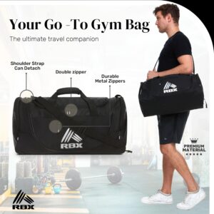 RBX Duffel Bag, Small Gym Bag for Women & Men, Travel Bag with Shoe Compartment, Nylon, Black/Silver, 21.0 x 10.5 x 9.5 inches, 1.0 pounds