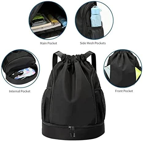 2023 New Sports Backpacks Drawstring Gym Bag Backpack With Shoe Compartment Large Waterproof Shoulder Drawstrings Bags (Blue)