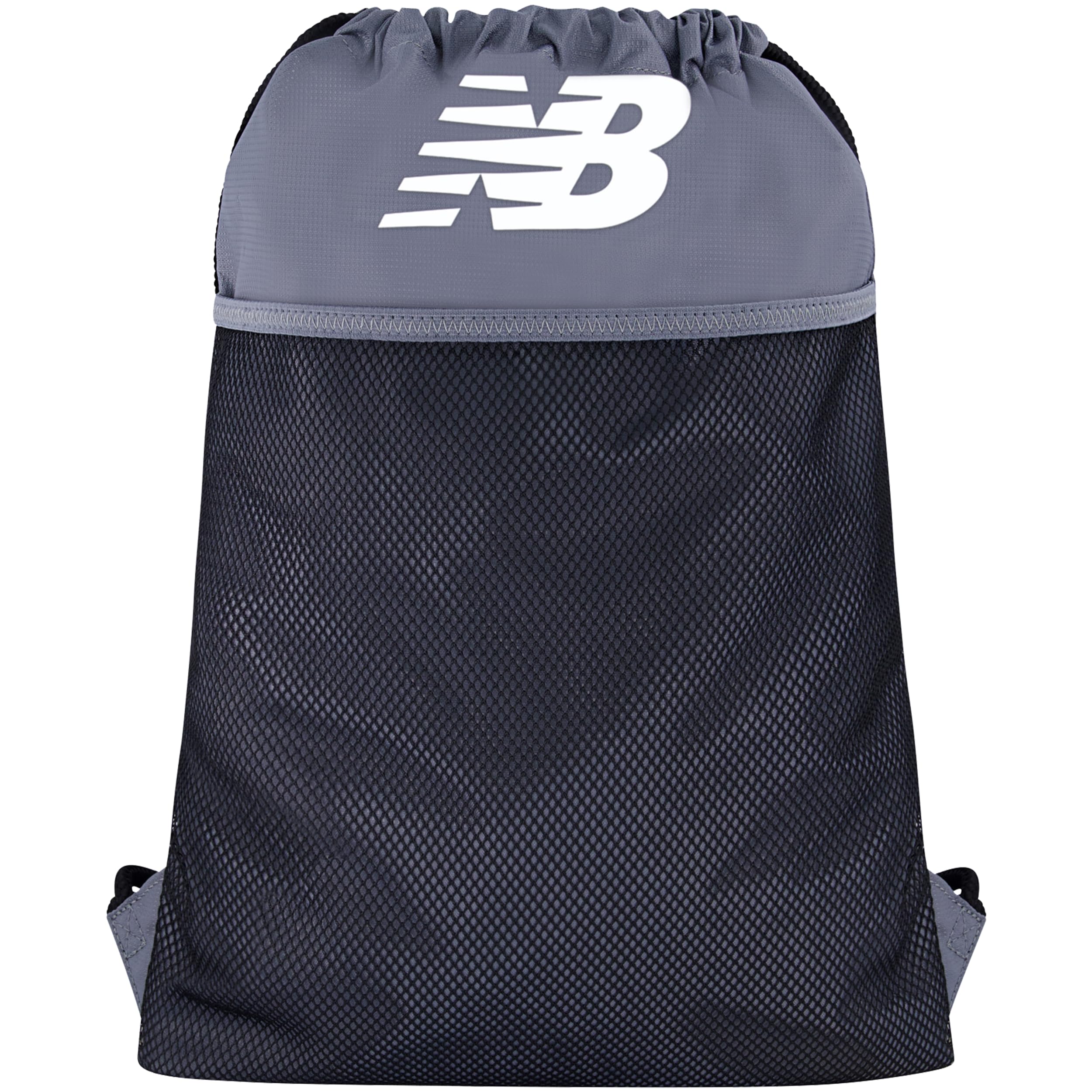 New Balance Drawstring Backpack, Sports Cinch Gym Bag with Shoe Compartment, Grey, 17.5 Inch