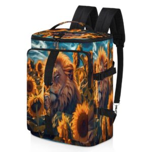 animal lion in sunflowers（08） gym duffle bag for traveling sports tote gym bag with shoes compartment water-resistant workout bag weekender bag backpack for men women