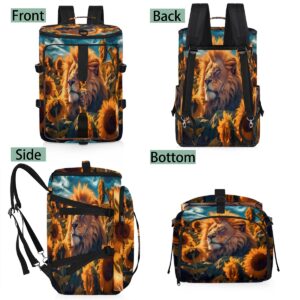 Animal Lion in Sunflowers（08） Gym Duffle Bag for Traveling Sports Tote Gym Bag with Shoes Compartment Water-resistant Workout Bag Weekender Bag Backpack for Men Women