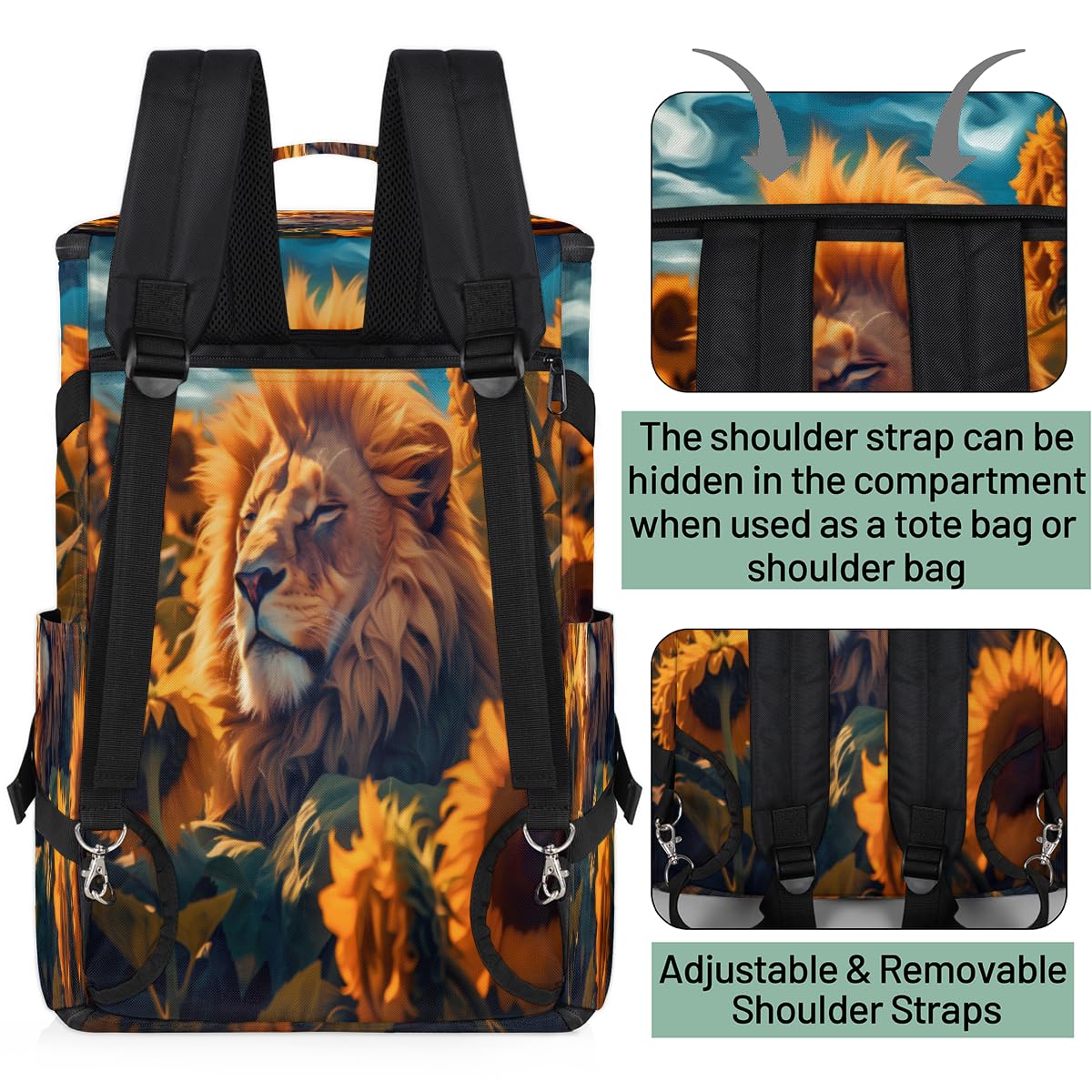 Animal Lion in Sunflowers（08） Gym Duffle Bag for Traveling Sports Tote Gym Bag with Shoes Compartment Water-resistant Workout Bag Weekender Bag Backpack for Men Women