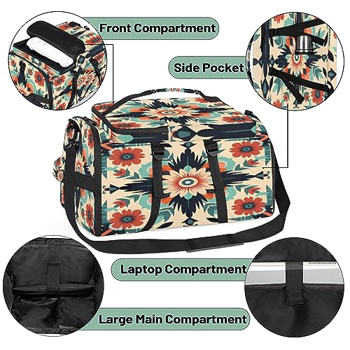 Native American Floral Pattern (01) Gym Duffle Bag for Traveling Sports Tote Gym Bag with Shoes Compartment Water-resistant Workout Bag Weekender Bag Backpack for Men Women