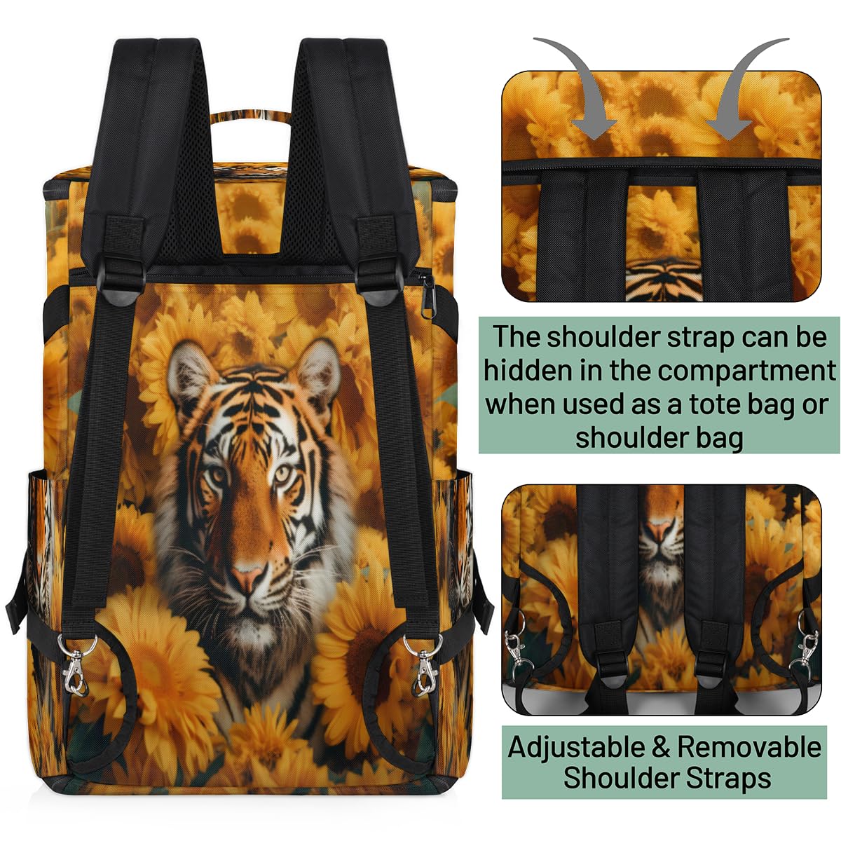 Animal Tiger in Sunflowers（02） Gym Duffle Bag for Traveling Sports Tote Gym Bag with Shoes Compartment Water-resistant Workout Bag Weekender Bag Backpack for Men Women