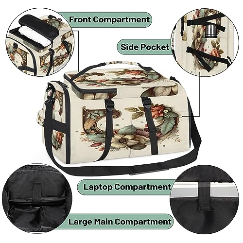 Letter C Flower Vintage Decoration（02） Gym Duffle Bag for Traveling Sports Tote Gym Bag with Shoes Compartment Water-resistant Workout Bag Weekender Bag Backpack for Men Women