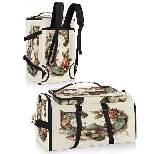 Letter C Flower Vintage Decoration（02） Gym Duffle Bag for Traveling Sports Tote Gym Bag with Shoes Compartment Water-resistant Workout Bag Weekender Bag Backpack for Men Women