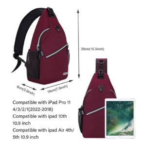 MOSISO Sling Backpack, Multipurpose Crossbody Shoulder Bag Travel Hiking Daypack, Wine Red, Medium