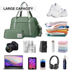 LONG VACATION Women's Travel Duffel Bag with Toiletry Bag, Sports Gym Bag Weekendeer Carry-on Tote with Shoe Compartment and Wet Pocket, Yoga Bag Fit 15.6inch Laptop (OLIVE GREEN, 18-inch)