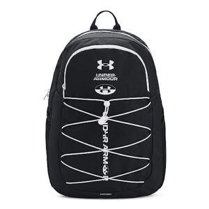 under armour unisex-adult hustle sport backpack, (019) black/black/white, one size fits all