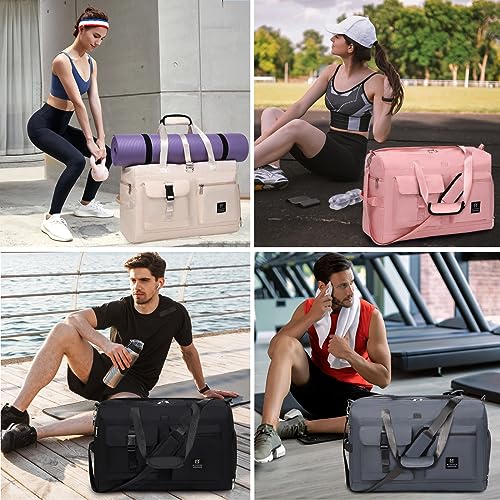 MYHOZEE Travel Duffle Bag for Women, Weekender Overnight Bags Sports Yoga Gym Bag Dry Wet Separated With Shoe Compartment, Waterproof Handbag for Swimming Travel Hospital Pink