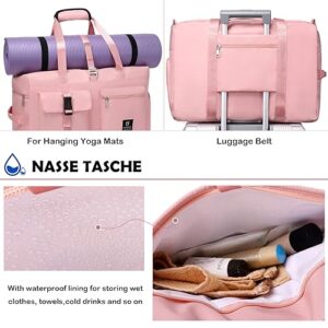 MYHOZEE Travel Duffle Bag for Women, Weekender Overnight Bags Sports Yoga Gym Bag Dry Wet Separated With Shoe Compartment, Waterproof Handbag for Swimming Travel Hospital Pink