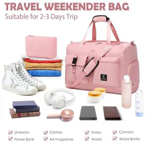 MYHOZEE Travel Duffle Bag for Women, Weekender Overnight Bags Sports Yoga Gym Bag Dry Wet Separated With Shoe Compartment, Waterproof Handbag for Swimming Travel Hospital Pink