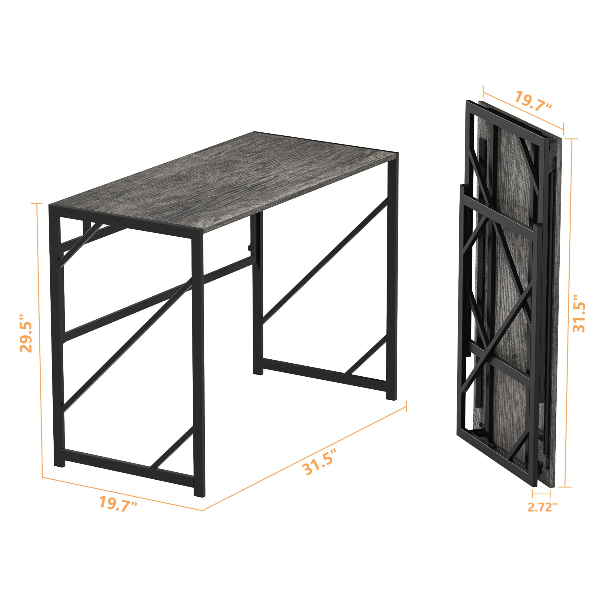 Elephance Folding Desk Writing Computer Desk for Home Office, No-Assembly Study Office Desk Foldable Table for Small Spaces