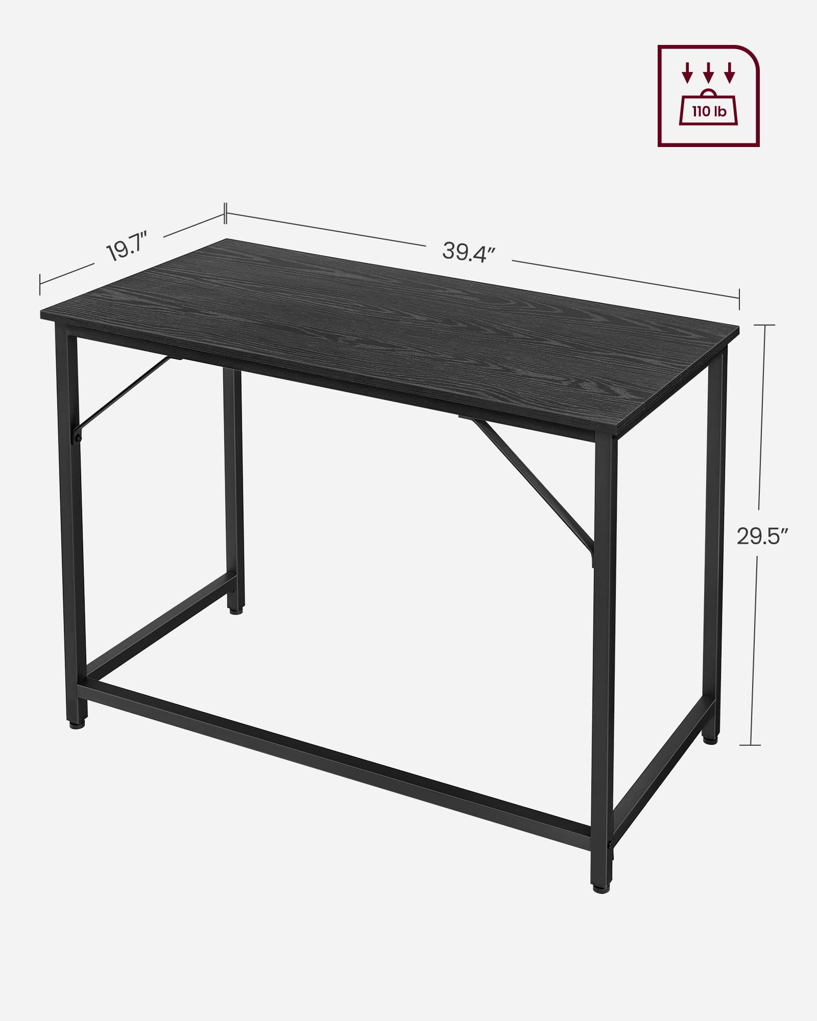 VASAGLE Computer Desk, Gaming Desk, Home Office Desk, for Small Spaces, 19.7 x 39.4 x 29.5 Inches, Industrial Style, Metal Frame, Black with Wood Grain ULWD041B56