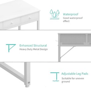 Lufeiya Small White Computer Desk with Fabric Drawers for Home Office Bedroom, 40 Inch Vanity Desk with Drawer Storage and Side Pouch, Study Writing Table, White