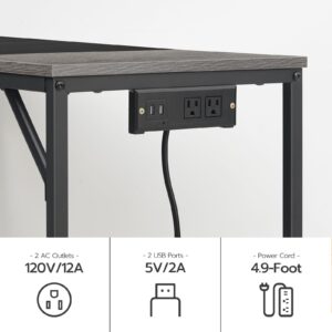 HOOBRO Computer Desk, Home Office Desk with Power Outlet, Modern Study Writing Desk with 3 Hooks for Study Room, Home Office, Sturdy and Stable, Easy to Assemble, Charcoal Gray and Black BC41UDN01