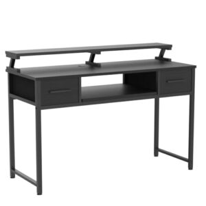 ODK Computer Desk Study Table, 55 Inch Office Desk with Drawers and Keyboard Tray, Study Desk Work Desk with Monitor Shelf, Writing Desk with Storage for Home Office, Black