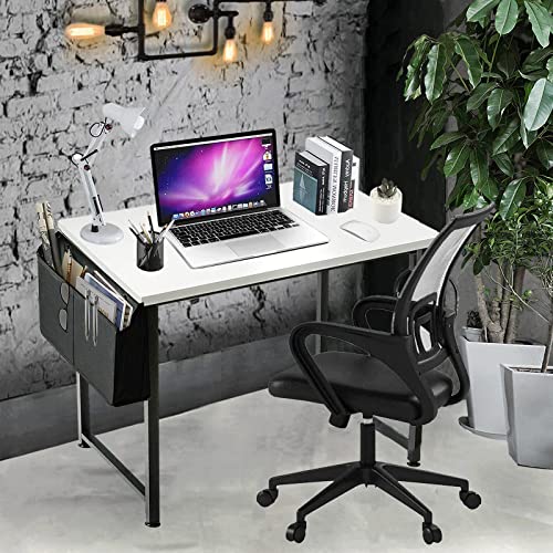 DLisiting Small Computer Desk for Bedroom White Modern Writing Table for Small Spaces Kids Teens Student Study Work PC Desk 31 Inch