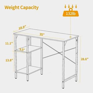 BANTI Small Computer Desk, 35 Inch Home Office Desk with 2Storage Shelves on Left or Right Side, Study Writing Desk with Storage Bag, Rustic Brown