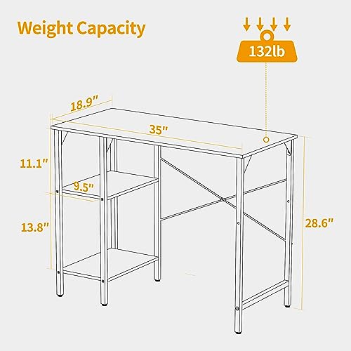 BANTI Small Computer Desk, 35 Inch Home Office Desk with 2Storage Shelves on Left or Right Side, Study Writing Desk with Storage Bag, Rustic Brown