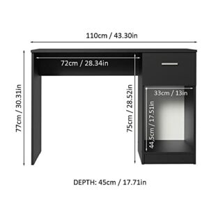 Madesa Compact Computer Desk Study Table for Small Spaces Home Office 43 Inch Student Laptop PC Writing Desks with Storage and Drawer - Black