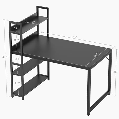 CubiCubi Computer Desk 40 inch with Storage Shelves Study Writing Table for Home Office,Modern Simple Style,Black