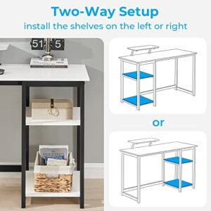 GreenForest Computer Home Office Desk with Monitor Stand and Reversible Storage Shelves,55 inch Modern Simple Writing Study PC Work Table,White