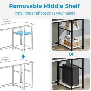 GreenForest Computer Home Office Desk with Monitor Stand and Reversible Storage Shelves,55 inch Modern Simple Writing Study PC Work Table,White