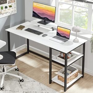 GreenForest Computer Home Office Desk with Monitor Stand and Reversible Storage Shelves,55 inch Modern Simple Writing Study PC Work Table,White