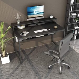 Cubiker Computer Home Office Desk, 47" Small Desk Table with Storage Shelf and Bookshelf, Study Writing Table Modern Simple Style Space Saving Design, Black