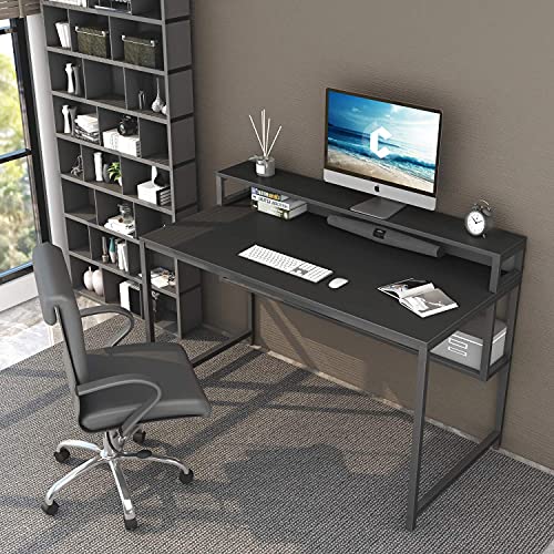 Cubiker Computer Home Office Desk, 47" Small Desk Table with Storage Shelf and Bookshelf, Study Writing Table Modern Simple Style Space Saving Design, Black