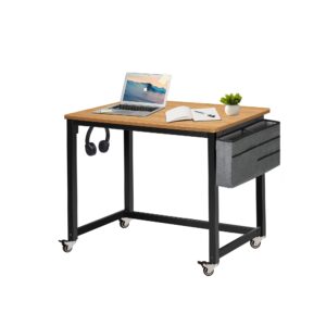 AHB Rolling Computer Desk with 4 Smooth Wheels, Simple Style Mobile Writing Desk Home Office Study Table Movable Workstation with Metal Frame (Natural, 32")