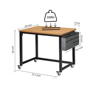 AHB Rolling Computer Desk with 4 Smooth Wheels, Simple Style Mobile Writing Desk Home Office Study Table Movable Workstation with Metal Frame (Natural, 32")