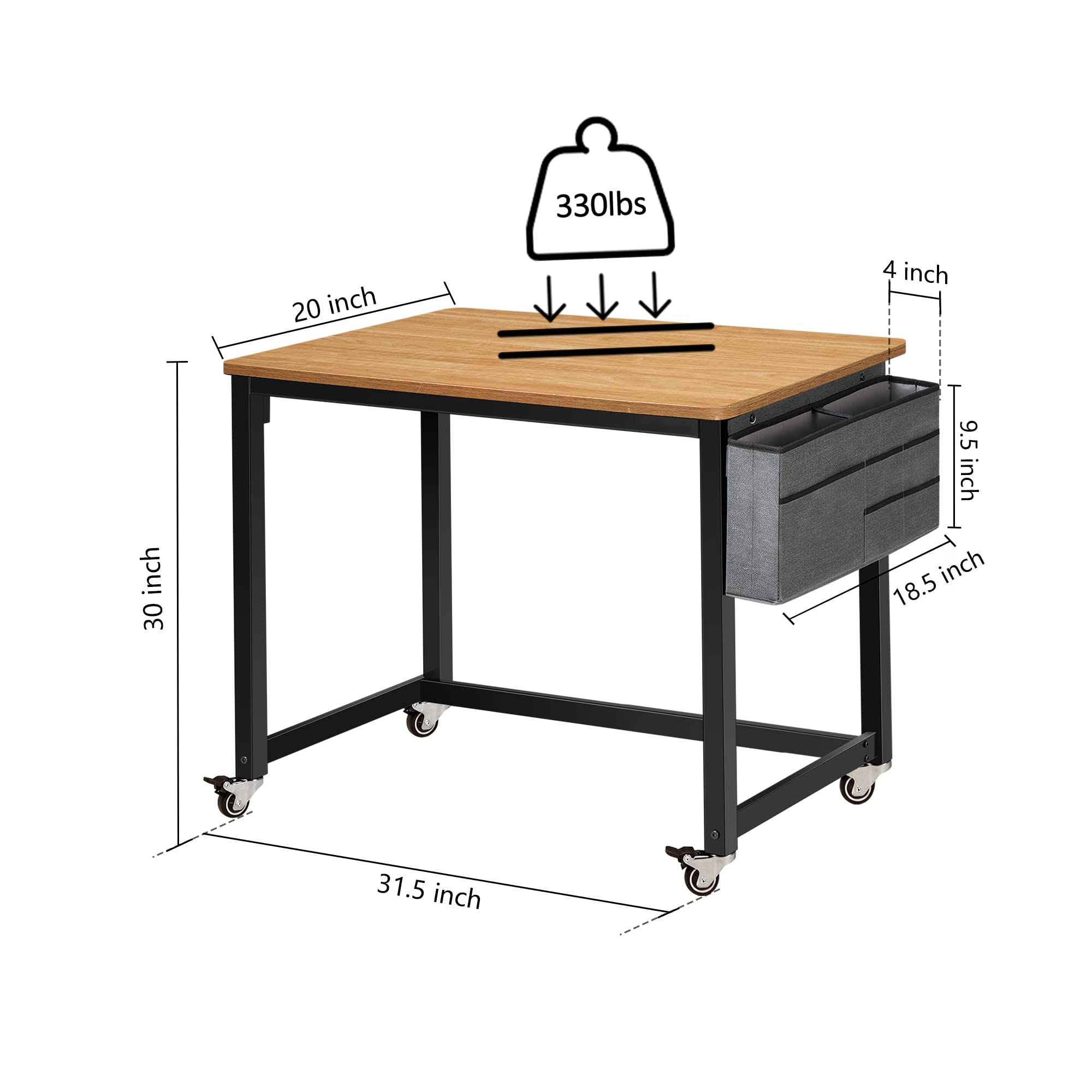 AHB Rolling Computer Desk with 4 Smooth Wheels, Simple Style Mobile Writing Desk Home Office Study Table Movable Workstation with Metal Frame (Natural, 32")