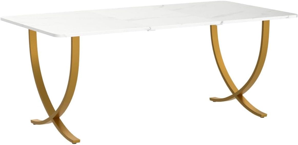 Tribesigns Executive Desk, 63” W x 31.5” D Large Office Desk, Modern Computer Desk Conference Table Meeting Room Table, Business Furniture for Home Office, White and Gold