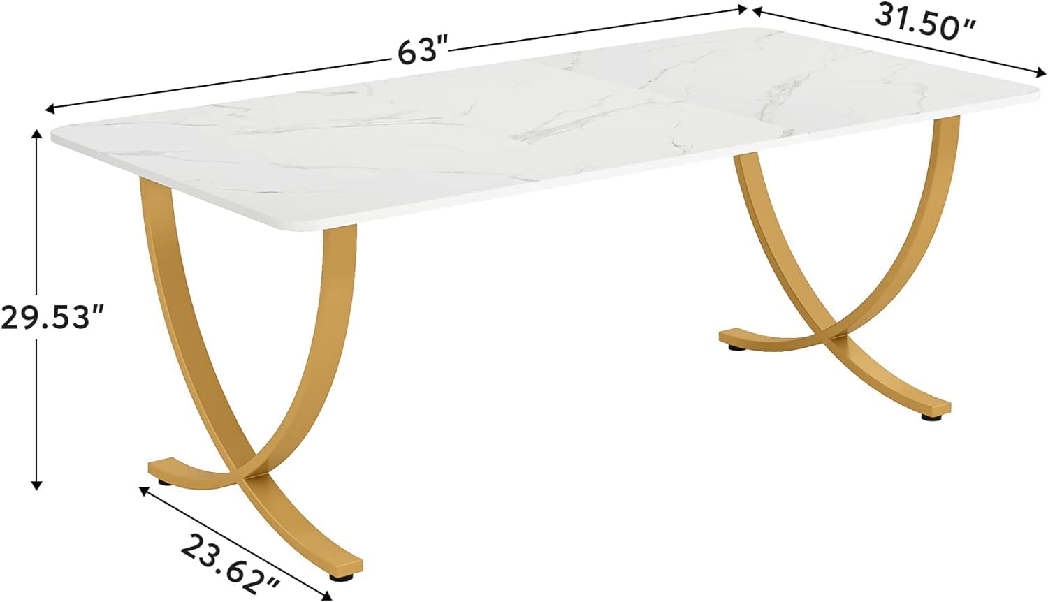 Tribesigns Executive Desk, 63” W x 31.5” D Large Office Desk, Modern Computer Desk Conference Table Meeting Room Table, Business Furniture for Home Office, White and Gold