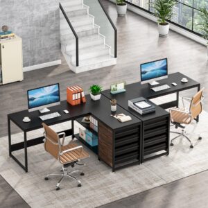 Tribesigns L Shaped Computer Desk with Storage Drawers, 59 inch Corner Desk with Shelves, Reversible L-Shaped Office Desk Study Writing Table Workstation for Home Office, Black