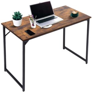 hcy computer desk 47 writing desk home office study workstation modern pc laptop sturdy simple gaming desk with metal frame（brown） 47x24x29