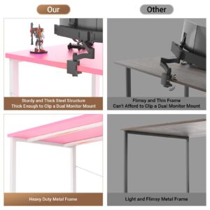 armocity Computer Desk with LED, Gaming Desk with Outlets, 40 Reversible Laptop Table with Monitor Stand, Small Desk for Small Spaces, Pink